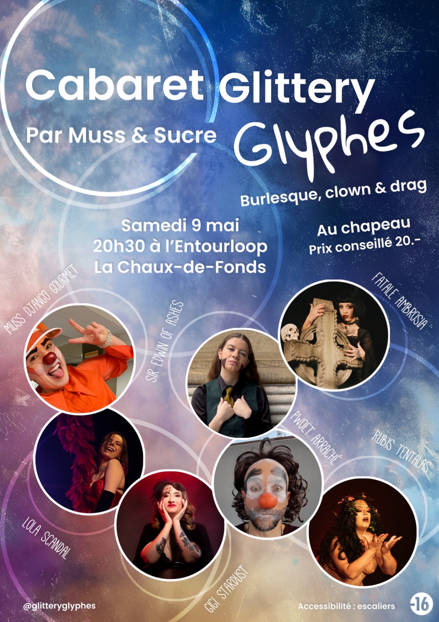 Affiche du cabaret avec les sept têtes des artistes 